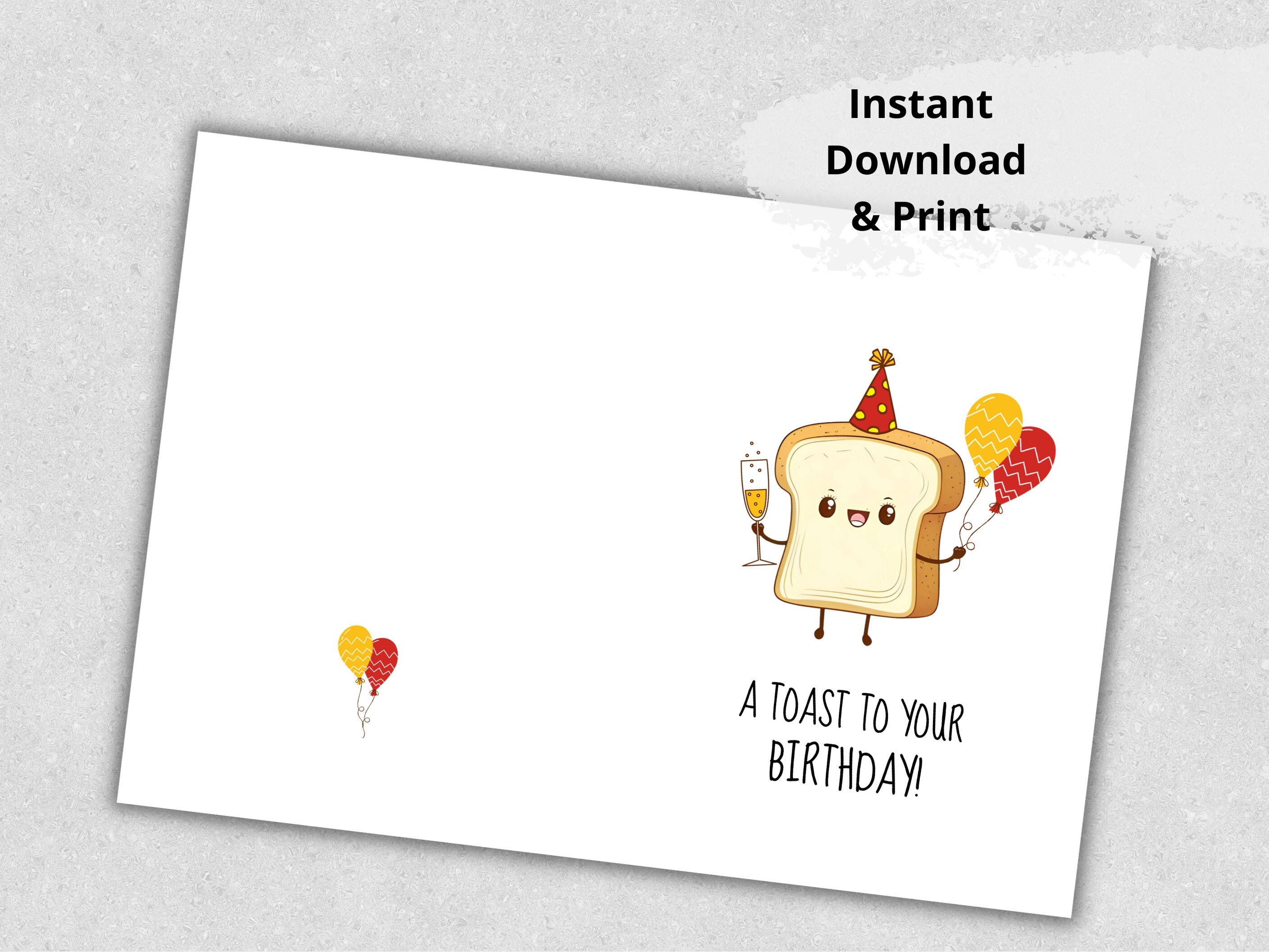 Printable A Toast to Your Birthday Card, Birthday Toast Card, Food Pun ...