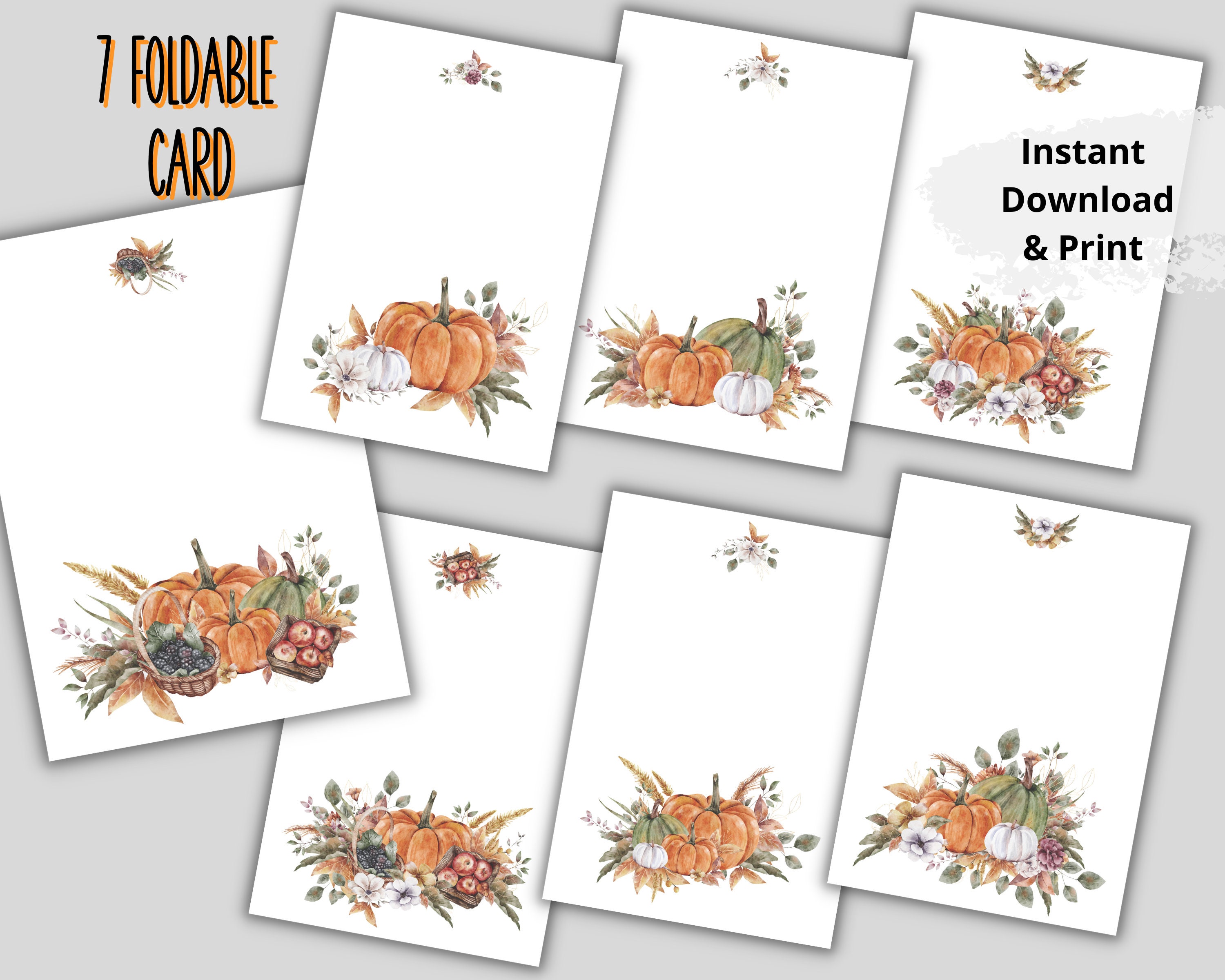 Set of 14 PRINTABLE Autumn Cards Watercolor Pumpkin Greeting - Etsy