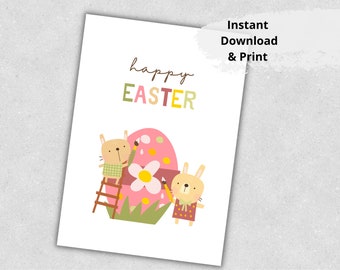 Carte imprimable Joyeuses Pâques, cartes de Pâques pour les enfants, cartes lapin de Pâques, jolie carte, téléchargement immédiat, carte à imprimer, pdf numérique