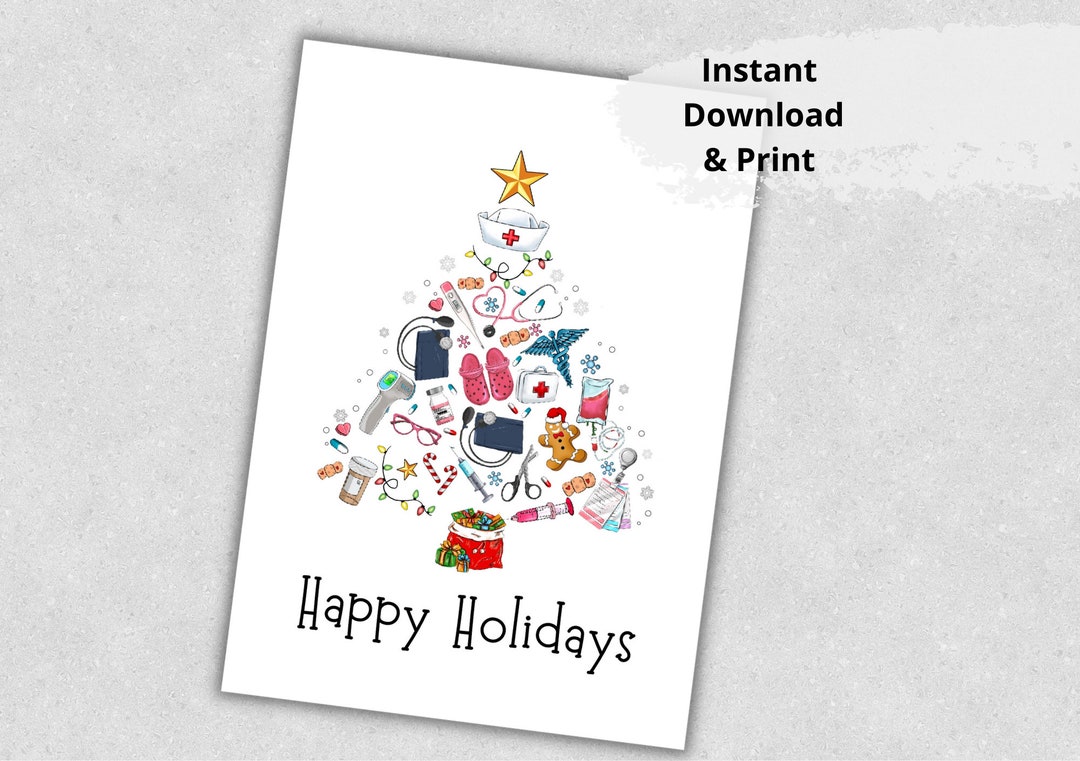 Printable Medical Christmas Card, Happy Holidays Card for Nurses