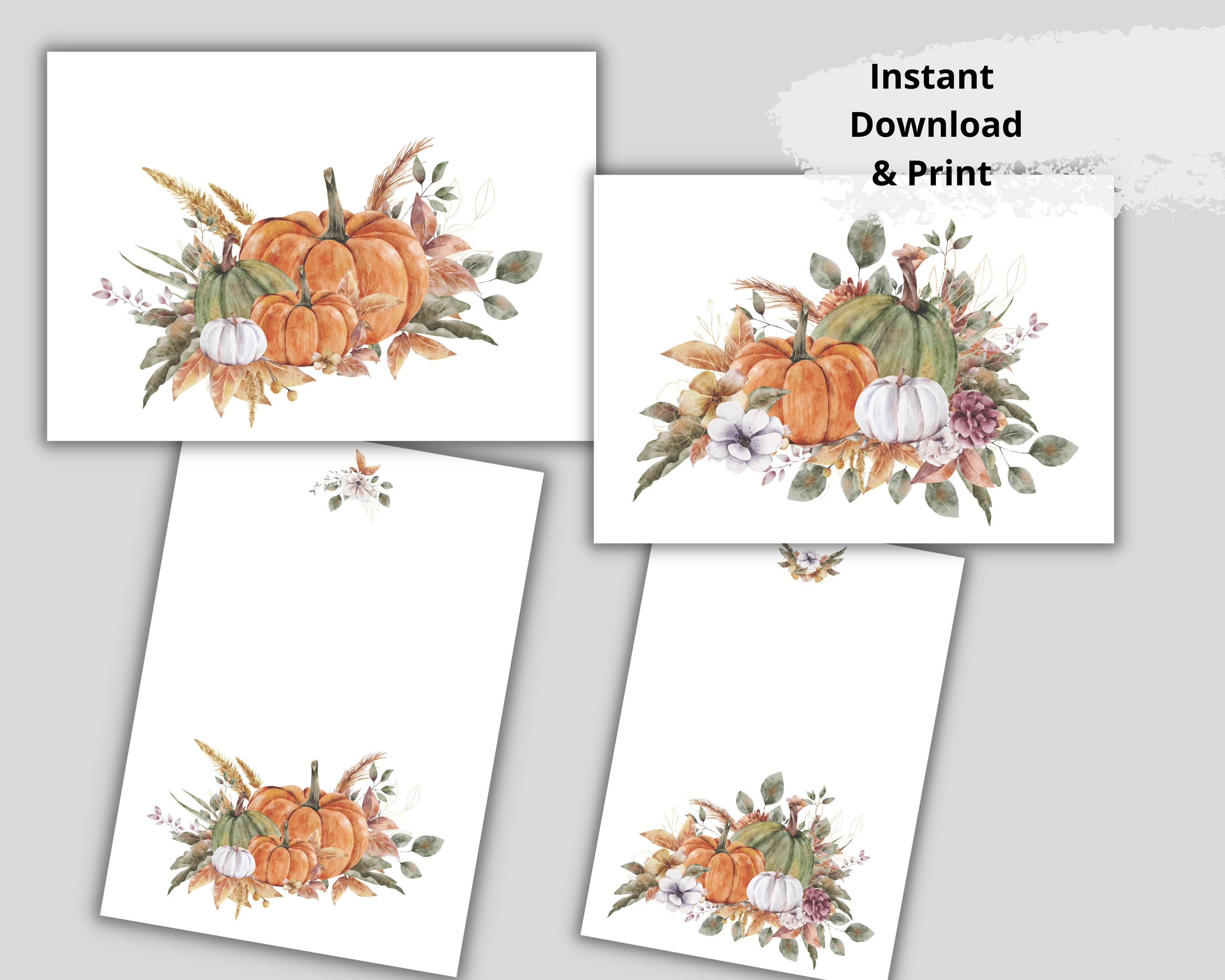 Set of 14 PRINTABLE Autumn Cards Watercolor Pumpkin Greeting - Etsy