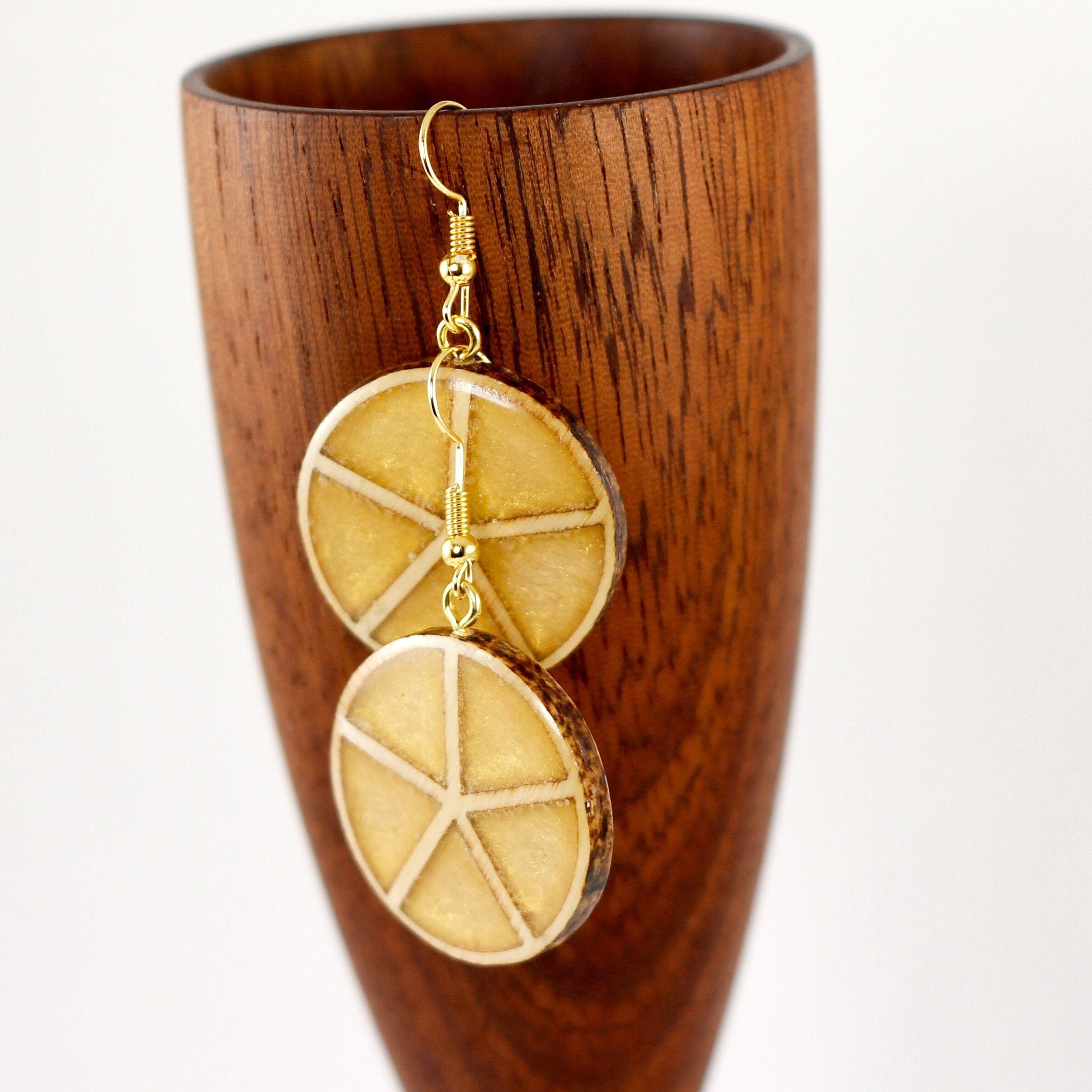 Resin Wood Circle Earrings Wooden Epoxy Earrings Dangle Etsy