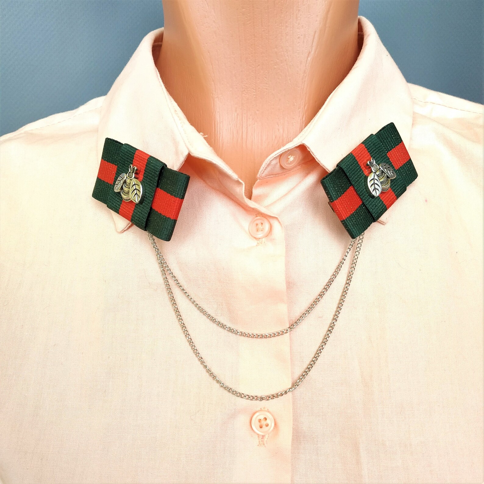 Collar clips. Collar pin. Collar chain clips bee striped red Etsy