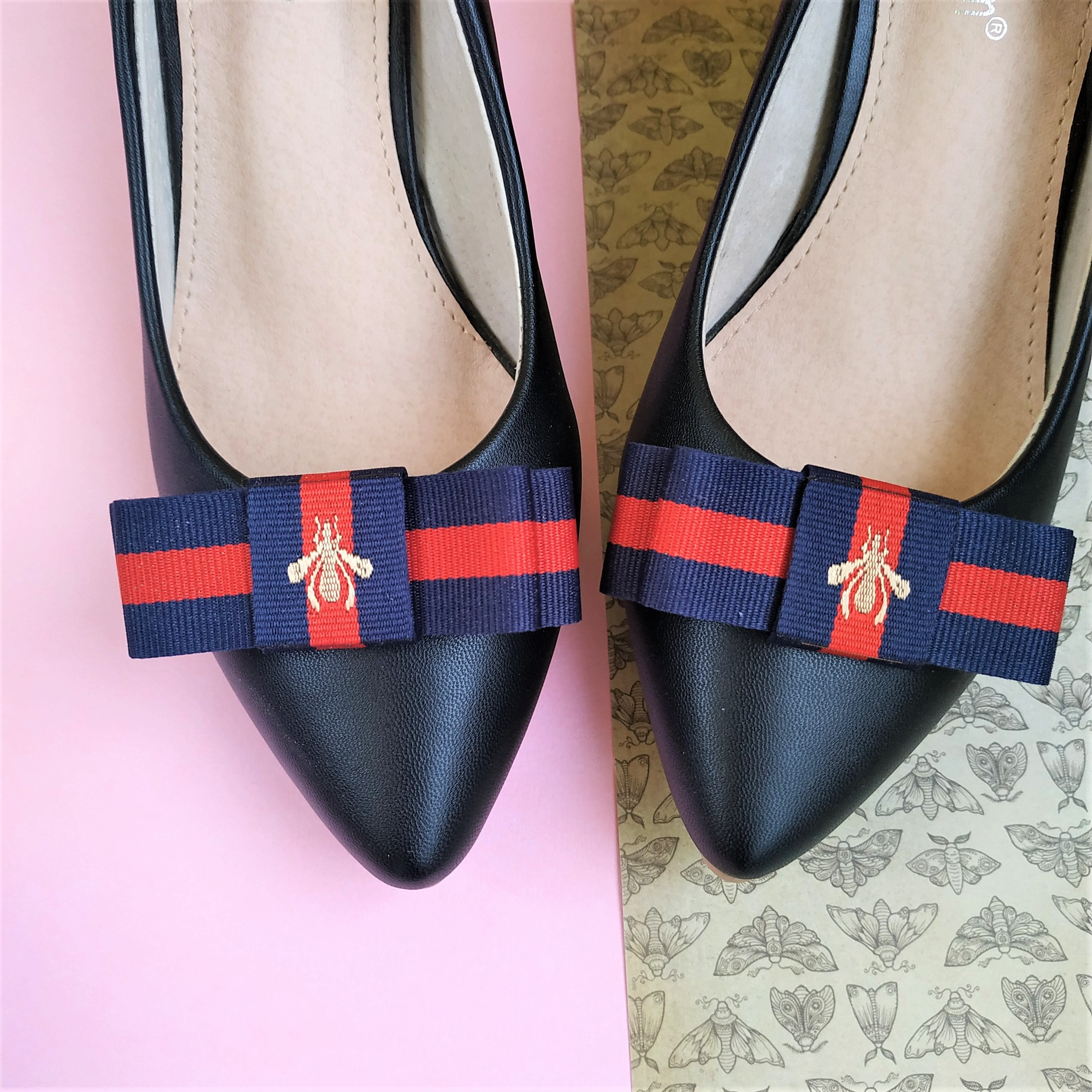 Detachable little bow shoe clips striped red blue ribbon Shoe Etsy