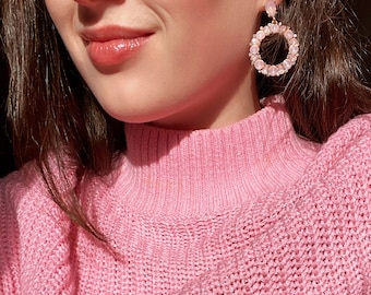 Gem Hoop earrings in White, Green and Pink