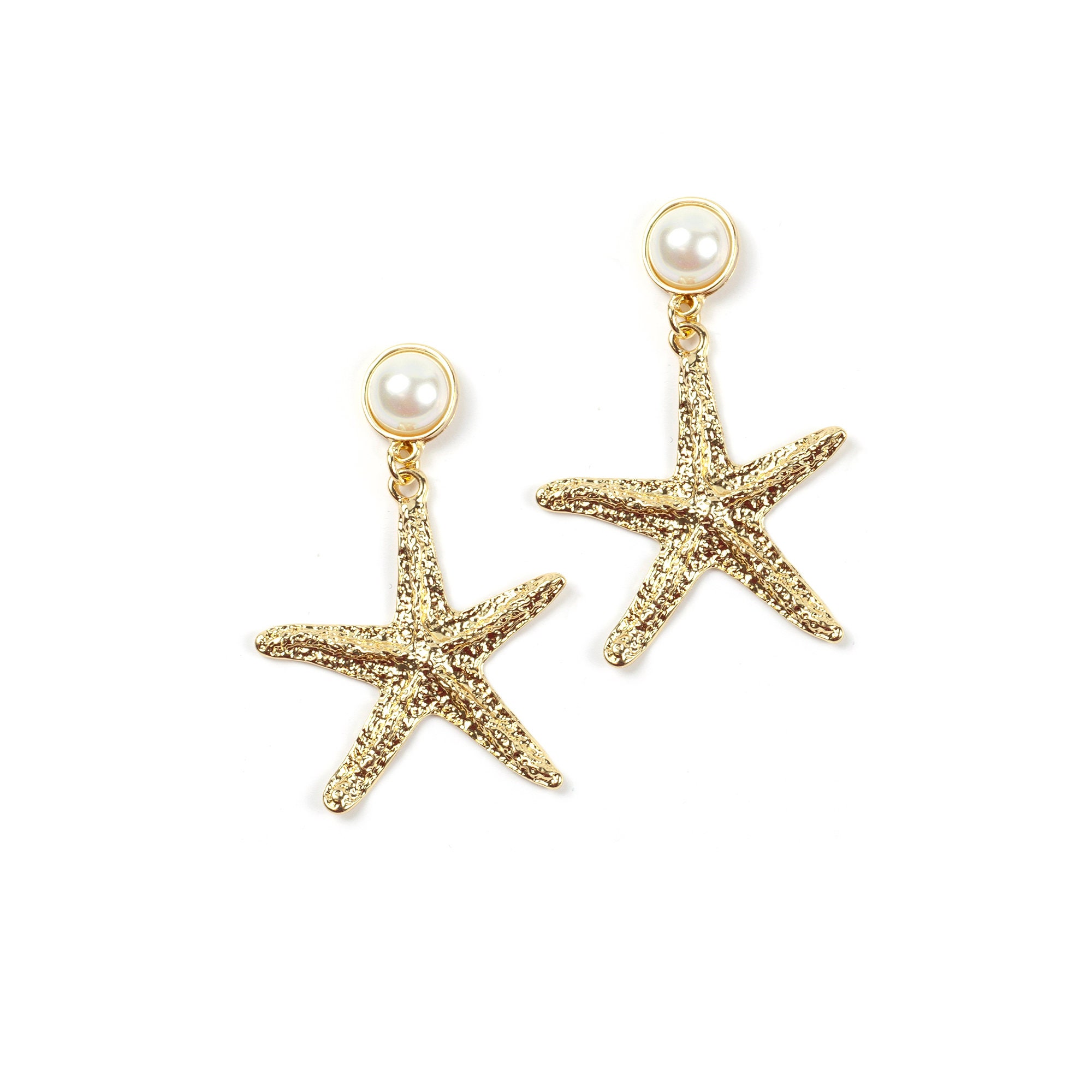 Gold Starfish Earrings With Pearl Stud - Etsy