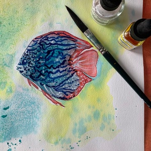 Discus Fish Art, Fish Wall Art, Art Lover Gift, Birthday Gift, Holiday Gift, Boho Wall Decor, Watercolor