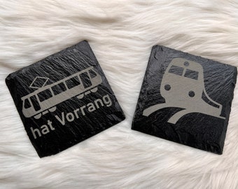 Coaster slate laser engraved - Motifs: tram / train - also customizable gift