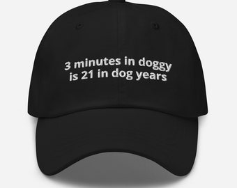 3 minutes in doggy is 21 in dog years dad hat