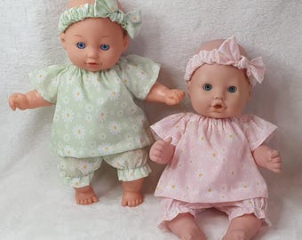 Floral Print Doll Clothes Outfit: Tunic Top, Pants & Headband sizes 12" Pink, purple or mint available