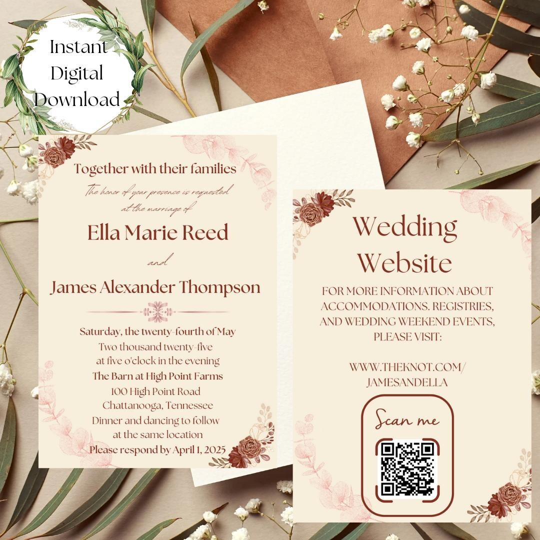 Rose Gold Digital Invitation for Weddings Template, Printable Modern  Wedding Invite, Elegant Rose Gold Wedding Invitation Template - Etsy, image size:1080x1080