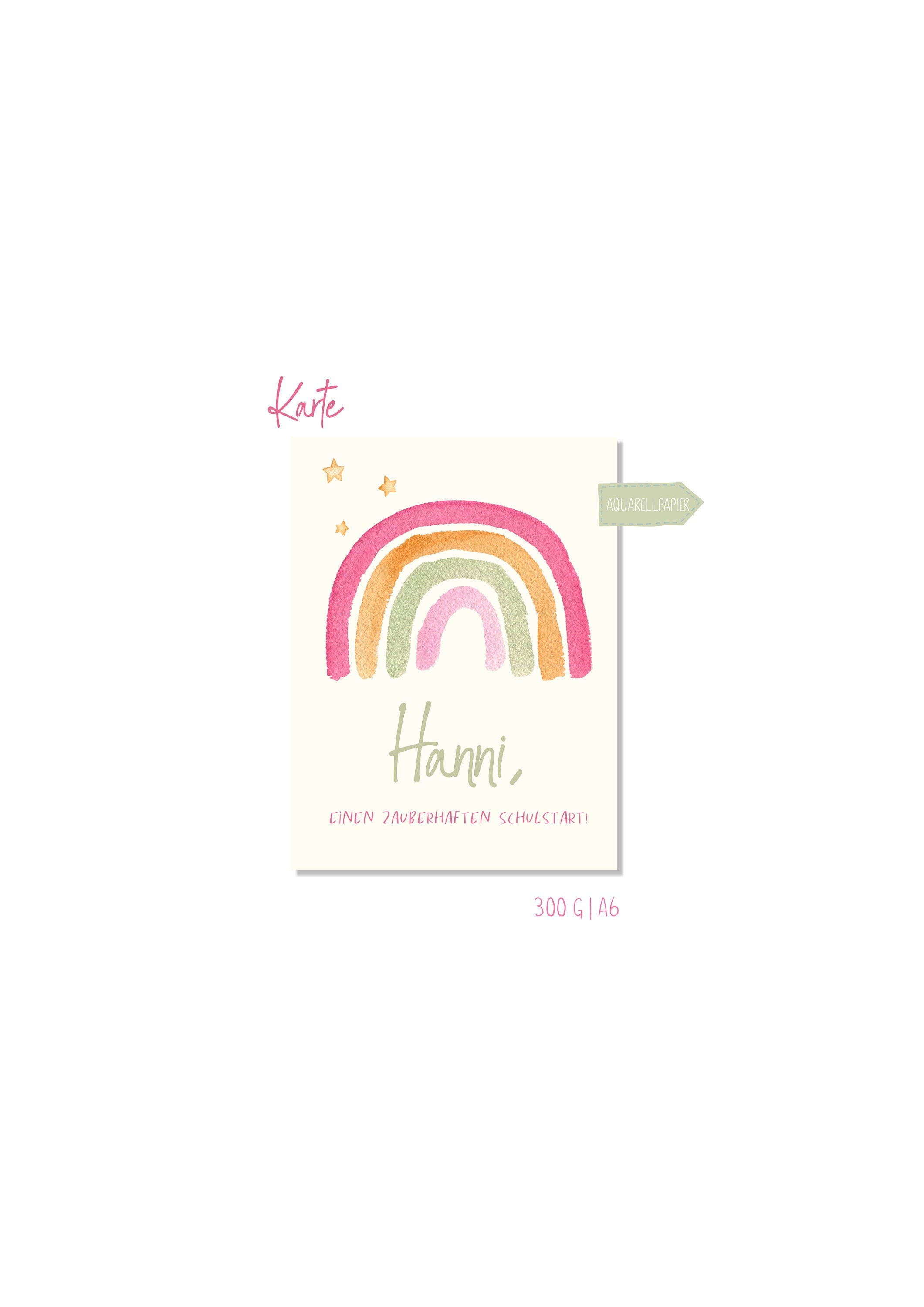 Watercolor card with envelope, schooling, personalized