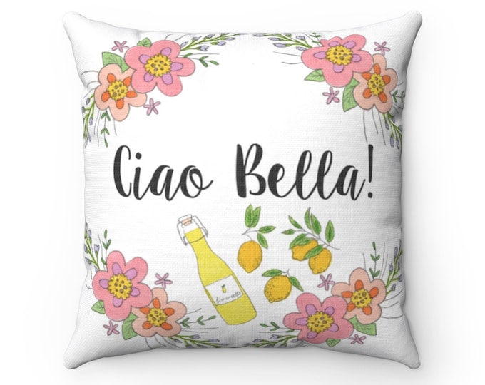 CIAO BELLA Pillow | Cute Illustrated Cushion | Italian Floral Lovely Pillow