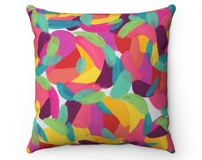 BRIGHT HEART Pillow | Original Art Printed Cushion | Abstract Colorful Art Throw pillow | Modern Decorative Pillow