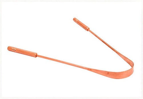 100% Pure Copper or Stainless Steel Tongue Cleaner Scraper Ayurvedic for Oral Hygiene Naturally Anti-Microbial, Fight Bad Breath & Bacteria