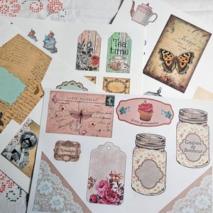 images numériques à télécharger "Un thé au jardin",  pour vos créations de scrapbooking, junks, albums, cartes, tags, style vintage,tags