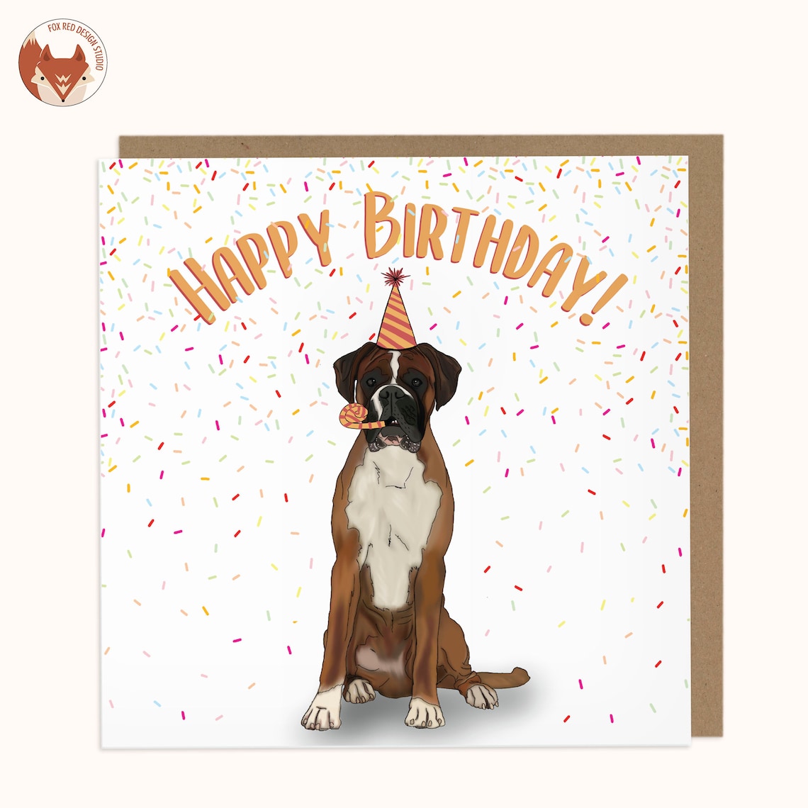 Boxer Dog Birthday Card / Happy Birthday / 135mm Square Card / Etsy UK