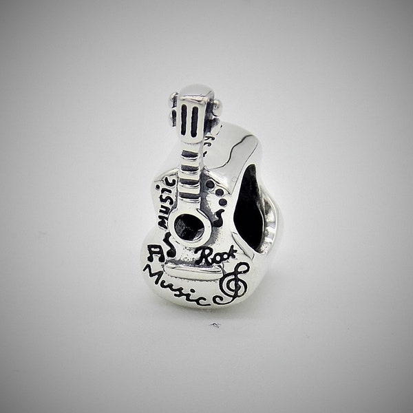Guitar Bead Charm Sterling Silver 925 With Gift Box - fits Pandora Bracelet