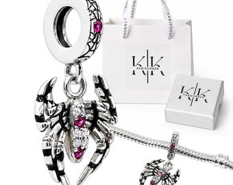 Sterling Silver Spider Charm With Gift Box - fits Bracelets or Necklaces