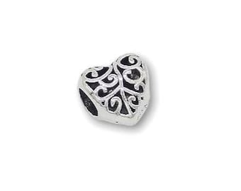 Heart Bead Charm Sterling Silver With Gift Box - fits Pandora Bracelet (not Hallmarked)