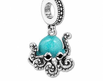 Dije de pulpo en plata de ley 925 con caja de regalo - Compatible con pulseras Pandora