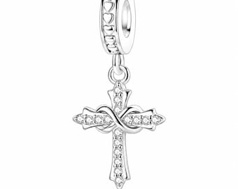 Charm de cruz infinita de plata esterlina con caja de regalo - Compatible con pulseras Pandora