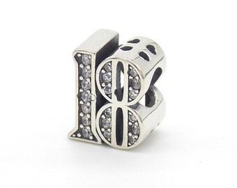 18th Birthday Dangle Charm - S925 Sterling Silver, Clear Diamante, Fits Pandora