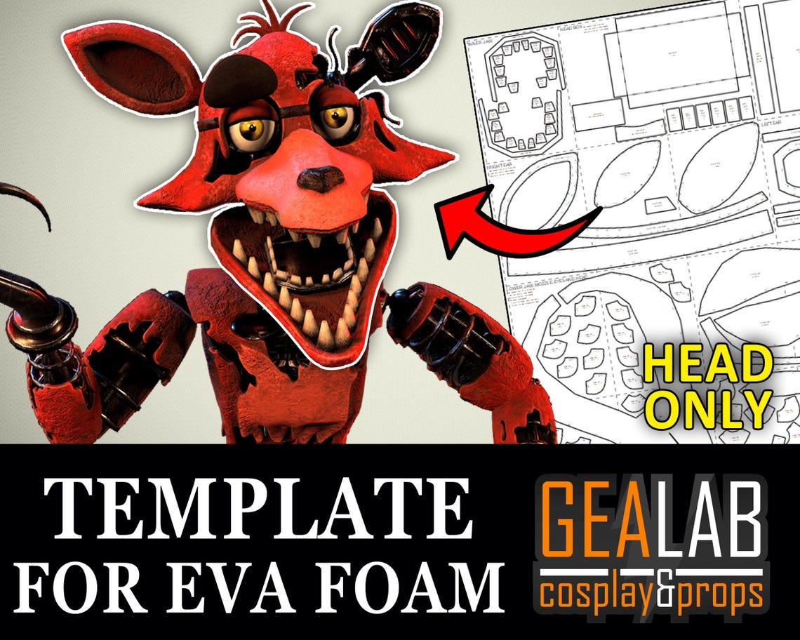 Withered Foxy Wearable Head - PDF/PDO Foam Templates for Cosplay (fnaf ...