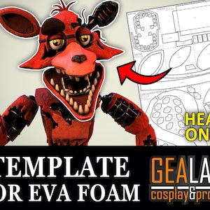 Könnte beinhalten: Eine rot-braune Figur aus einem Videospiel, mit einem großen offenen Mund und scharfen Zähnen, die einen Haken hält. Das Bild enthält eine Vorlage für den Kopf, mit dem Text "HEAD ONLY". Der Text "TEMPLATE FOR EVA FOAM" ist ebenfalls sichtbar.