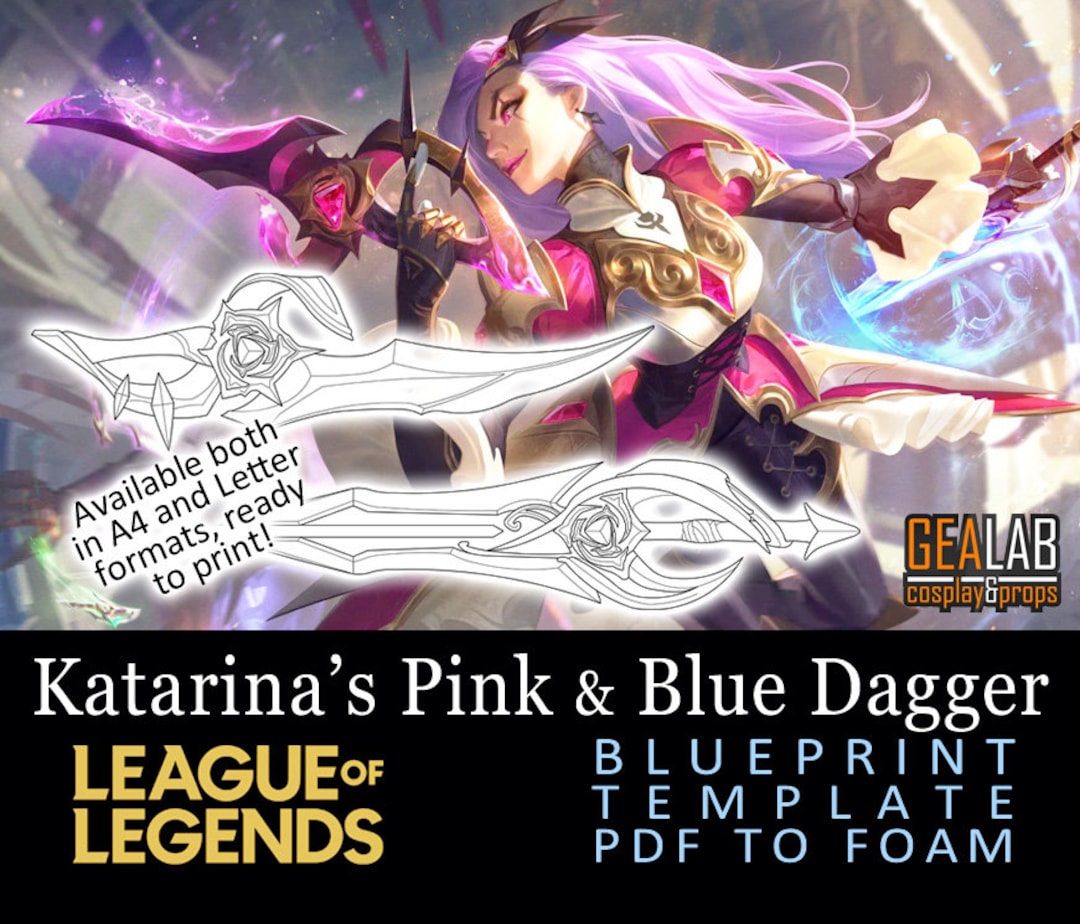 Battle Queen Katarina Pink and Blue Daggers, Blades Blueprint for