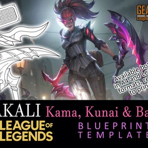 Akali Weapons - Kama, Kunai and Bag - LoL City Crime Nightmare - Blueprint for Cosplay (League of Legends) PDF template to EVA foam - Worbla
