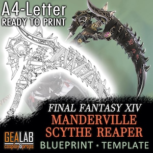 Manderville Scythe Reaper - Blueprint template for Cosplay (FF XIV) Pdf to Eva Foam