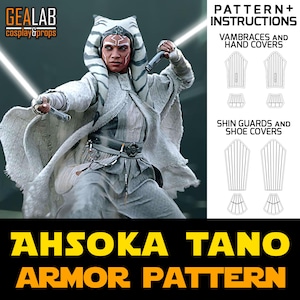 Può includere: Modello di armatura di Ahsoka Tano con istruzioni per la realizzazione di bracciali, coprimani, protezioni per le gambe e copriscarpe. Il modello è in bianco e nero in linea.