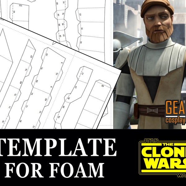 Pezzi di armatura Generale Obi Wan Kenobi - Modelli Pepakura PDF e PDO per modello Foam Cosplay (Star Wars - The Clone Wars), Papercraft, fai da te