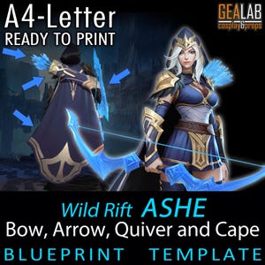 Ashe Bow, Arrow, Cape and Quiver - Blueprint for Cosplay (LoL - League of Legends Wild Rift) PDF template for EVA foam and Fabric