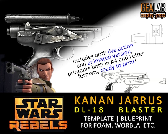 Dl 18 Blaster Kanan Jarrus Pistol Blueprint For Cosplay Etsy