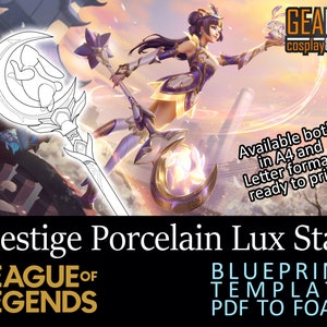 Prestige Porcelain Lux Staff - Blueprint for Prop Making Cosplay (LoL League of Legends) PDF template Lux Wand for EVA foam Worbla
