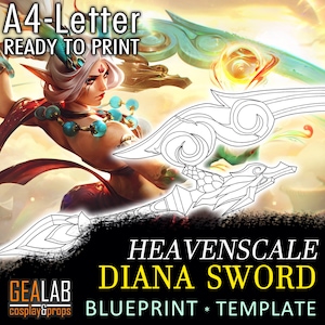 Heavenscale Diana Sword - Blueprint template for Cosplay (LoL League of Legends) EVA foam Blade - Worbla