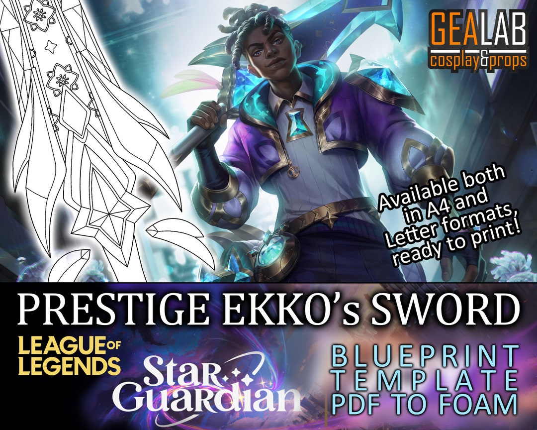 Prestige Star Guardian Ekko Sword - Blueprint Template for Cosplay (lol