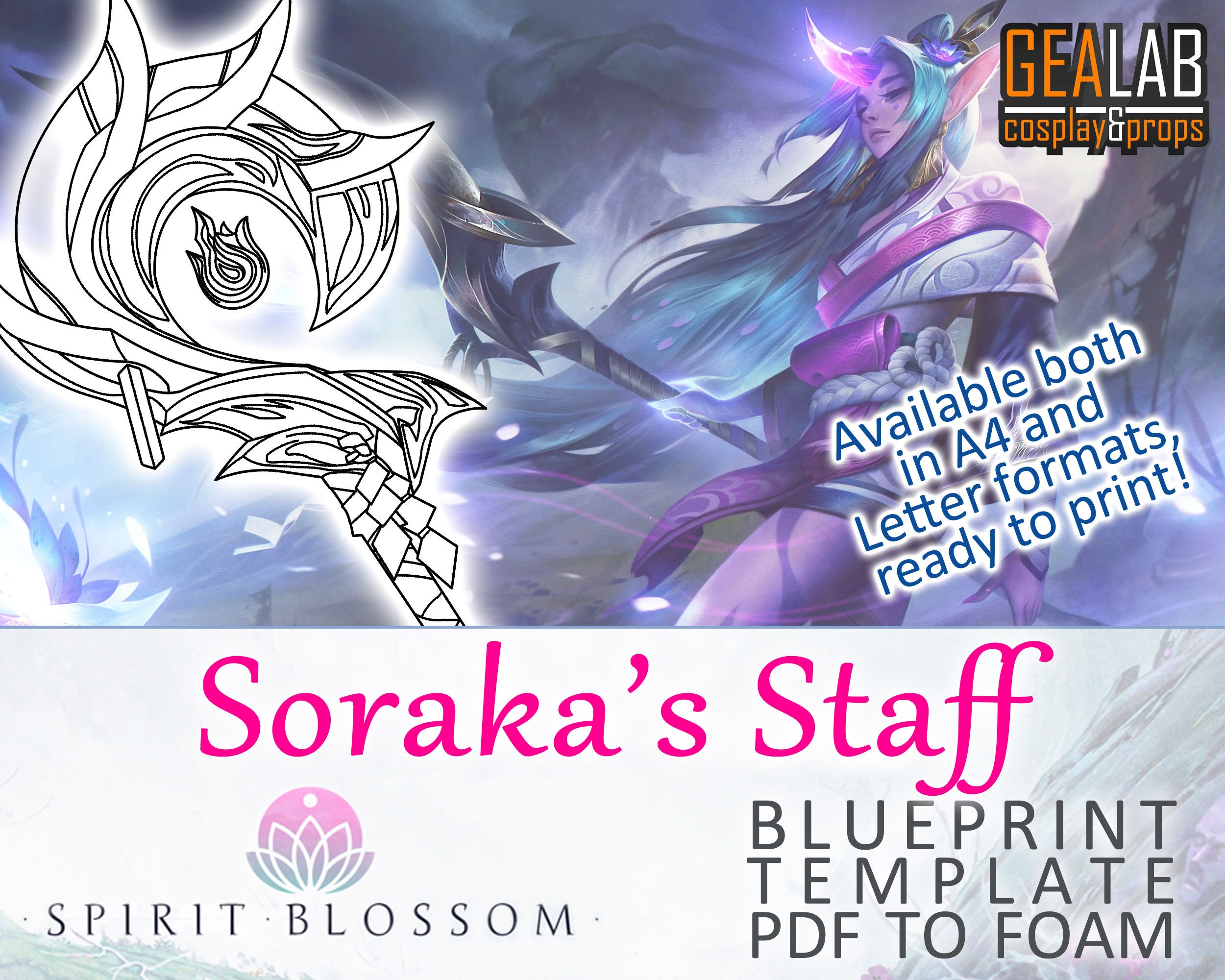Spirit Blossom Soraka Staff - Blueprint Template for Cosplay (LoL, League of Legends) PDF to FOAM