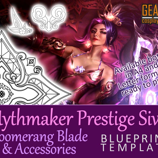 Sivir Mythmaker Prestige Boomerang Blade, Arm Pieces, Headpiece and Buckle Belt (LoL - League of Legends) PDF template for EVA foam