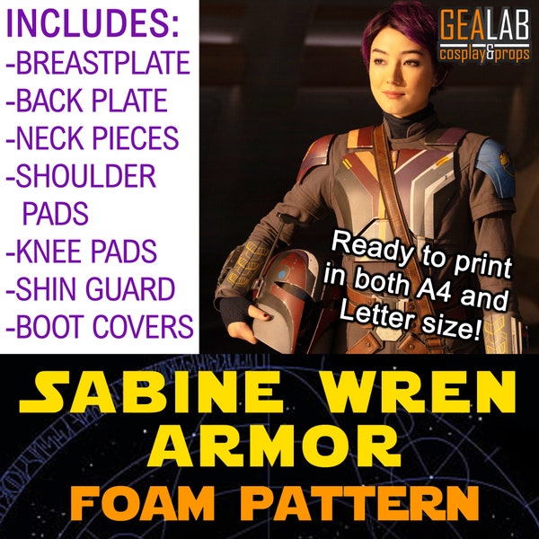 Sabine Wren Rüstungsteile PDF Schnittmuster für Foam Cosplay (Star Wars Ahsoka) (Mandalorianische Weibliche Rüstung)