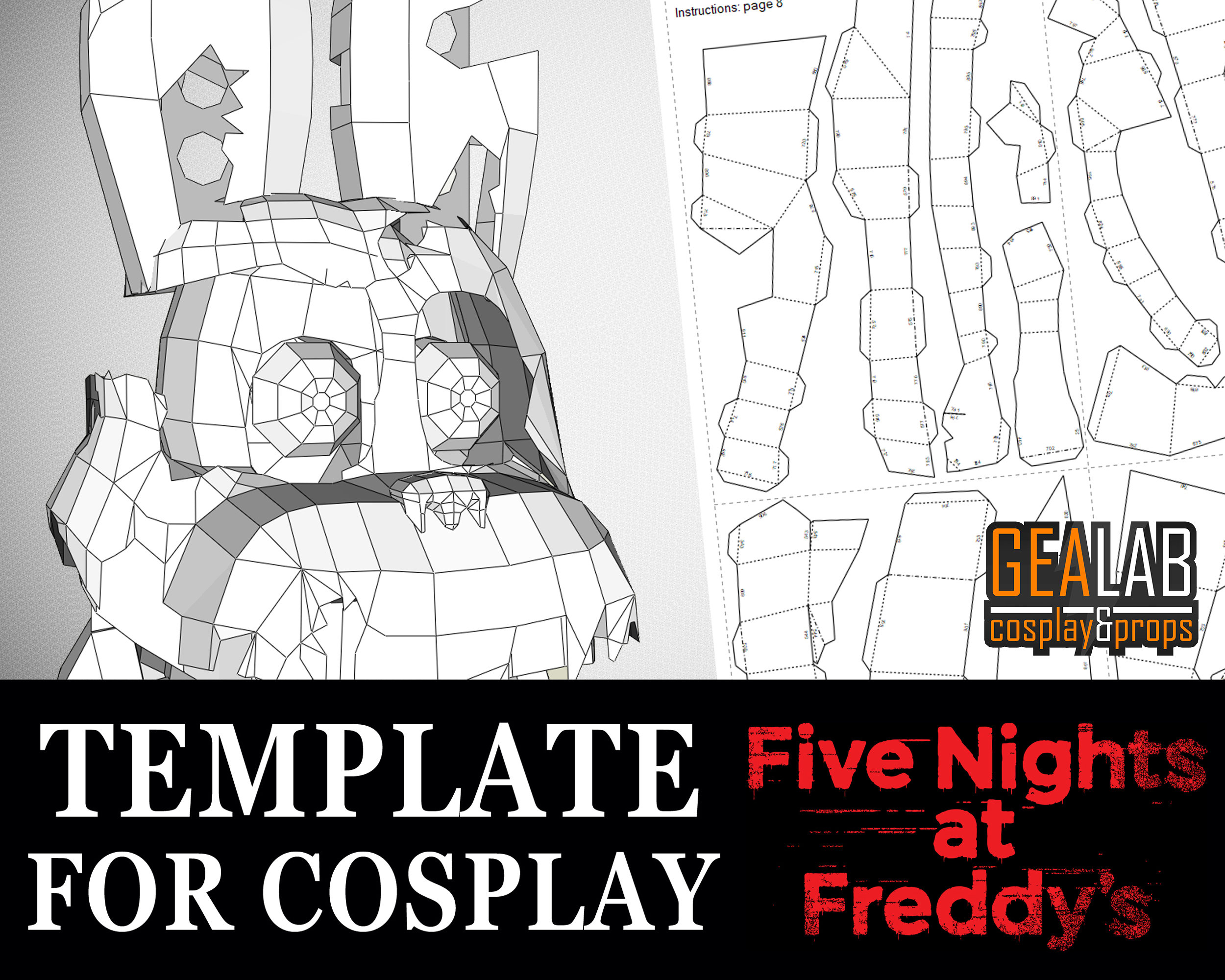 Nightmare Rotation Template Nightmare Bonnie Wearable Head - PDF/PDO Foam Templates for Cosplay ...