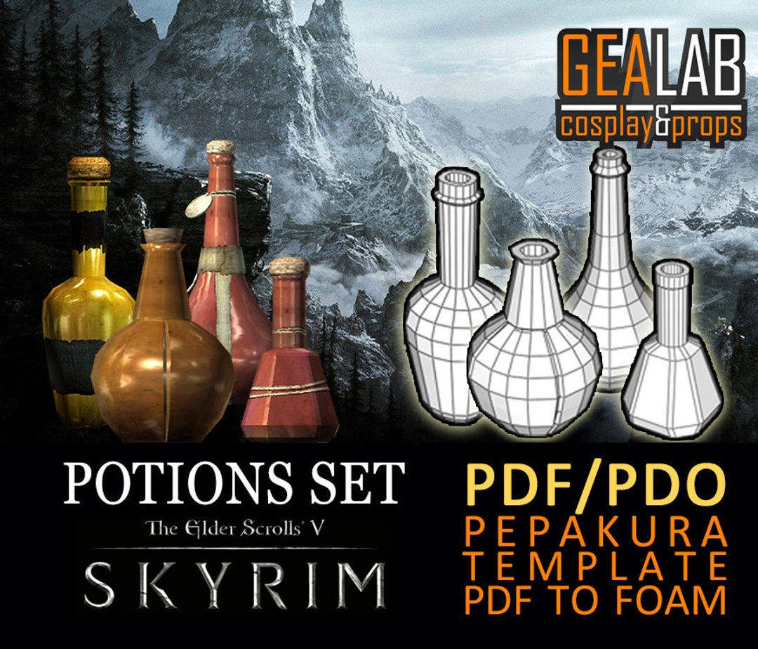 Skyrim Potions Set Pepakura - PDF &amp; PDO Templates for Foam Cosplay (the ...