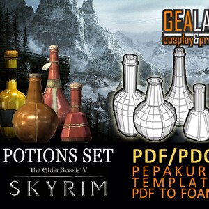 Skyrim Potions Set Pepakura - PDF & PDO Templates for Foam Cosplay (The Elder Scrolls V)