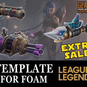 Arcane Jinx Fishbones, Pow-Pow & Zapper - PDF/PDO Pepakura Foam Templates for Cosplay (Lol, League Legends) Shark, Weapons, Pattern