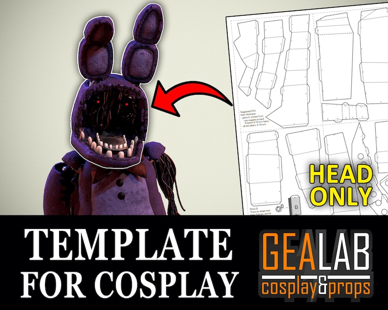 Withered Bonnie Wearable Head - PDF/PDO Foam Templates for Cosplay ...