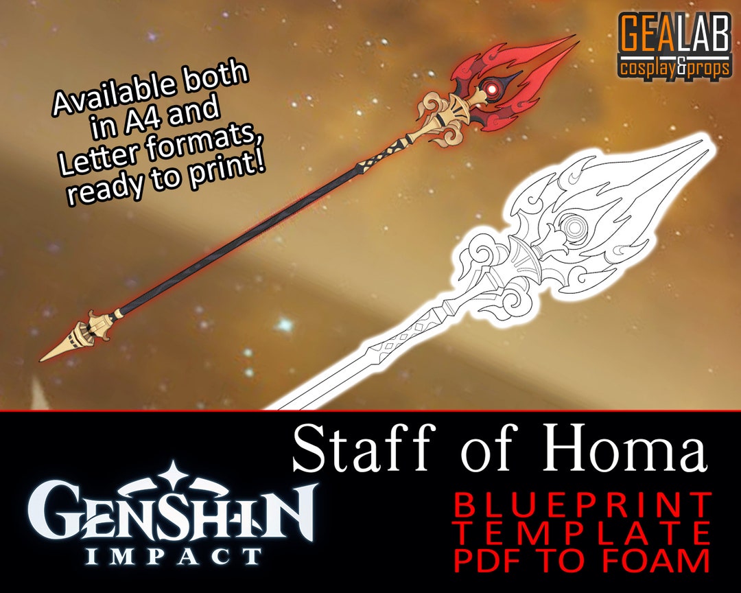 Staff of Homa Blueprint Template for Cosplay genshin Impact PDF to FOAM