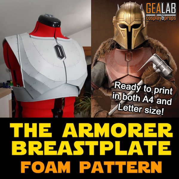 The Armorer Breastplate Pattern for EVA foam - PDF Templates for Cosplay (Star Wars The Mandalorian) Armourer chest piece