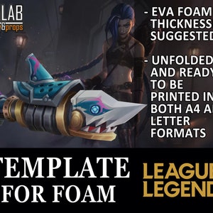 Pepakura Arcane Jinx Fishbones - Plantillas de espuma PDF y PDO para cosplay (Lol, League of Legends) Tiburón, Patrón, A4, Carta